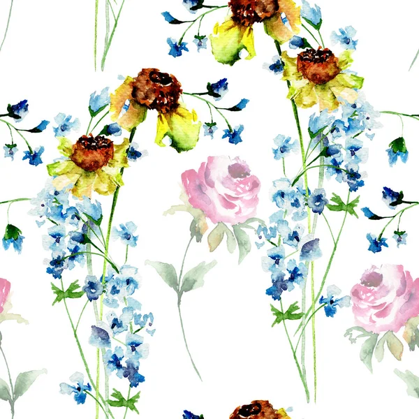 Bezszwowe tapeta z kwiatów letnich — Zdjęcie stockowe