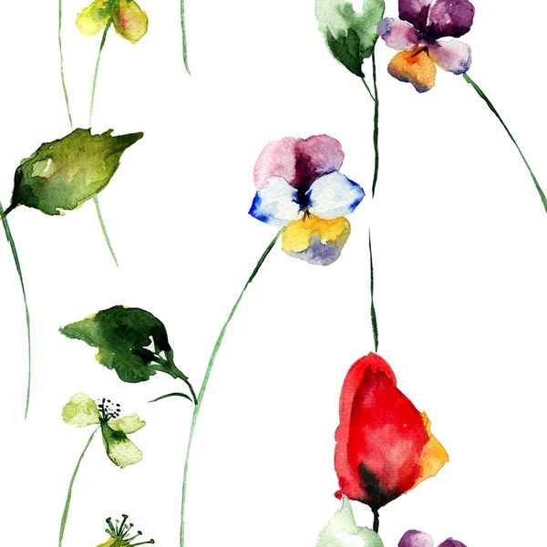 Безшовні шпалери зі стилізованими квітами — стокове фото