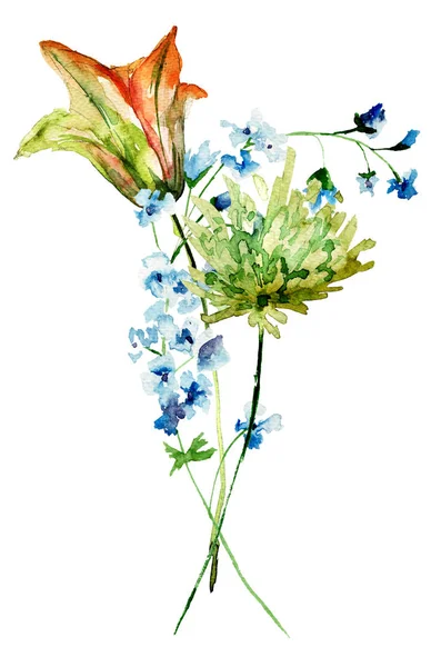Flores estilizadas de Lily e Gerber — Fotografia de Stock
