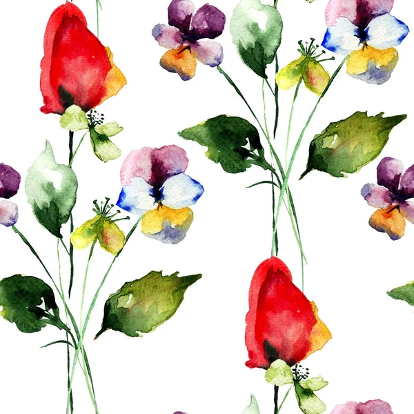Безшовні шпалери зі стилізованими квітами — стокове фото