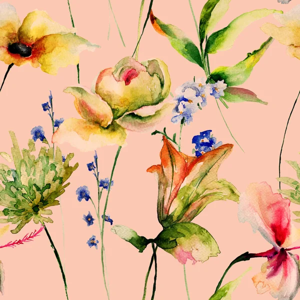 Naadloze patroon met originele zomerbloemen — Stockfoto