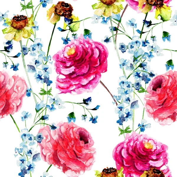 美しい牡丹とガーバーの花とシームレスな壁紙 — ストック写真