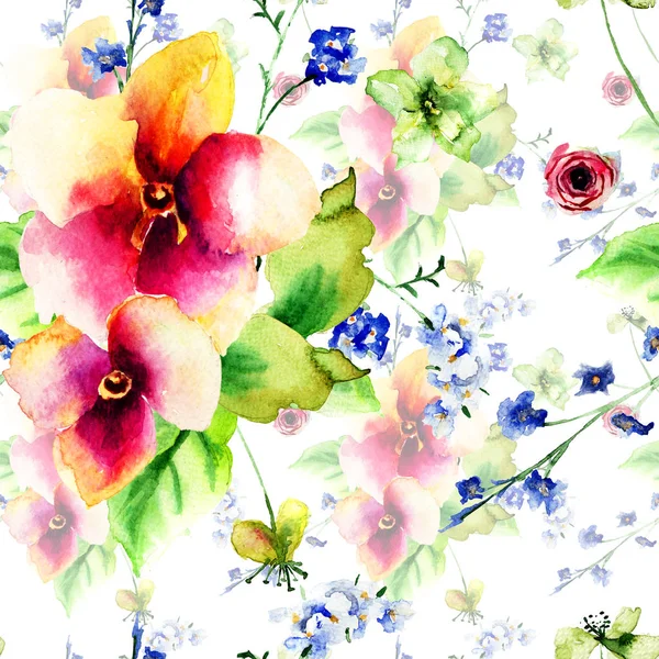 Bezszwowe tapeta z dzikich kwiatów — Zdjęcie stockowe