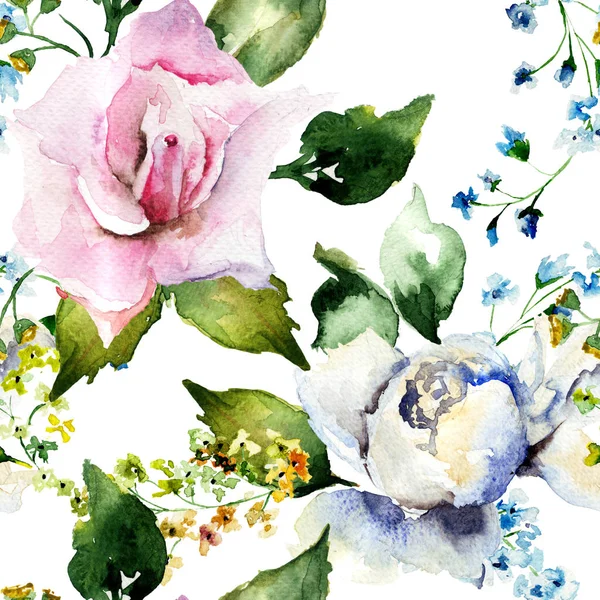 色鮮やかな花とシームレスなパターン — ストック写真