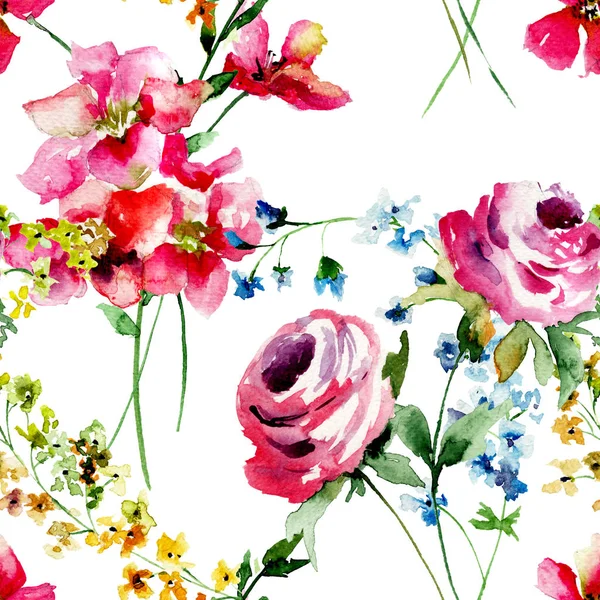 様式化された野生の花でシームレスなパターン — ストック写真