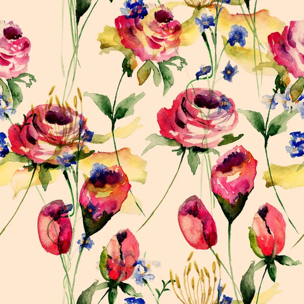 Seamless pattern with original flowers — Stock Photo, Image