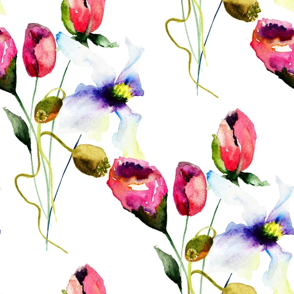 Seamless pattern with Original Summer flowers — Stock Photo, Image