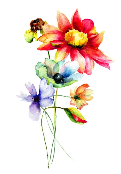 Stilisierte Blumen, Aquarell-Illustration — Stockfoto