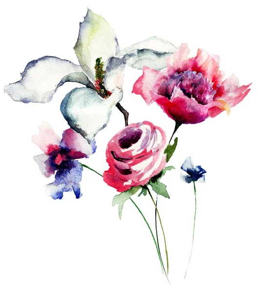 Весенние цветы акварель — стоковое фото