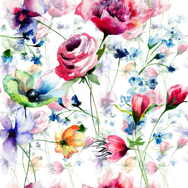 Summer seamless pattern with Stylized flowers — Stock Photo, Image