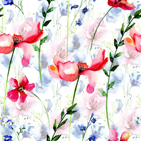 无缝壁纸与美丽粉红色的花朵 — 图库照片