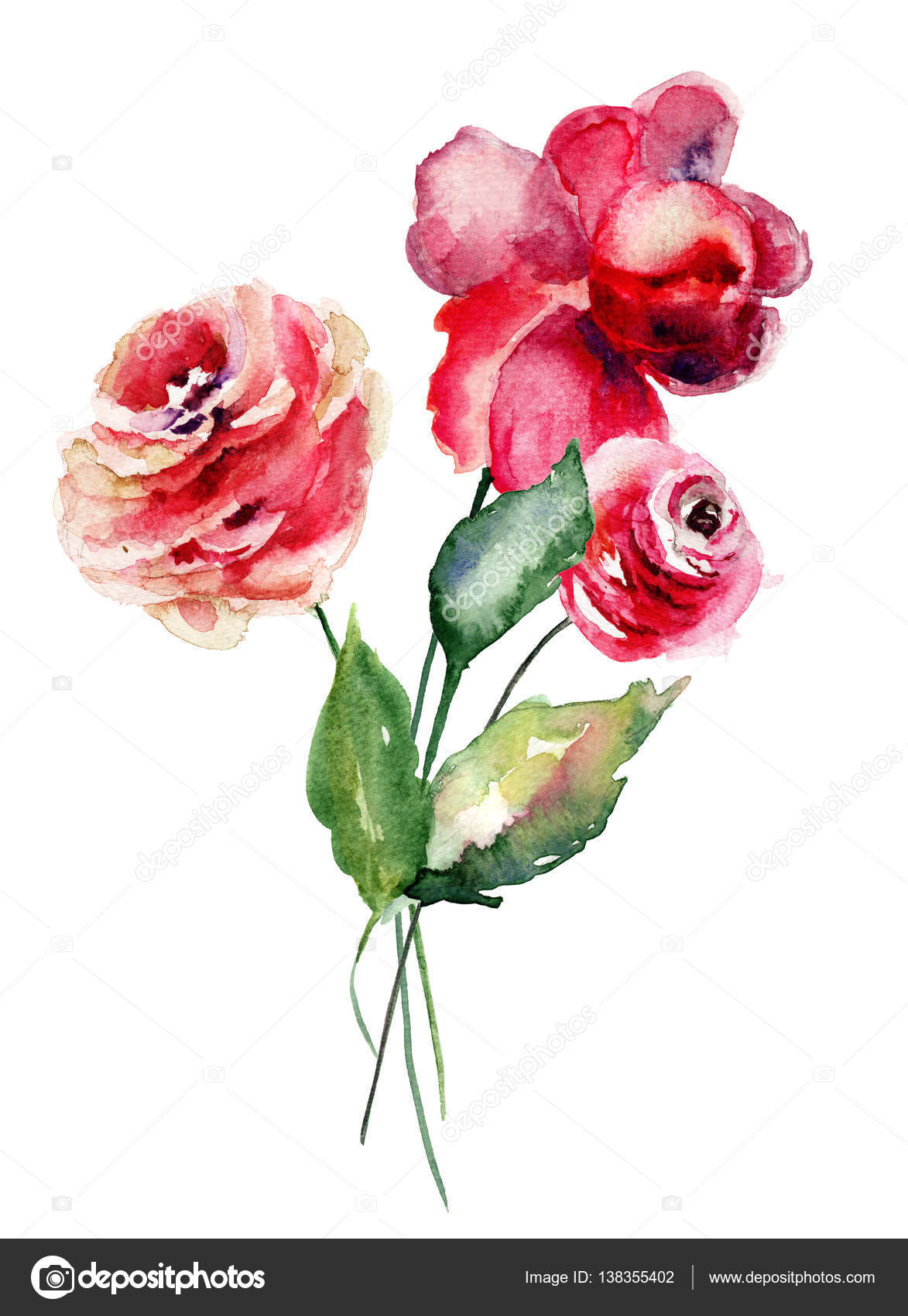 赤いバラの花 水彩イラスト ストック写真 C Jershova