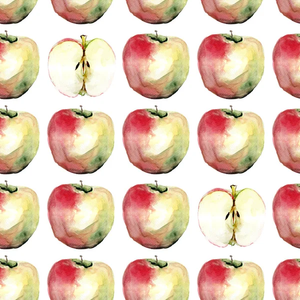 Fondo de pantalla sin costuras con ilustración de manzana acuarela estilizada — Foto de Stock