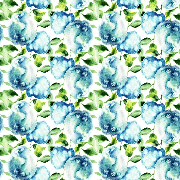 Fondo de pantalla sin costuras con flores azules Hydrangea — Foto de Stock