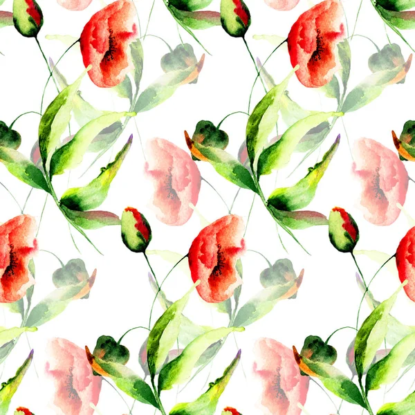 无缝模式与七彩罂粟花朵 — 图库照片