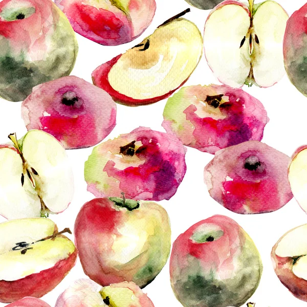Aquarellillustration von Donut-Pfirsichen und Äpfeln — Stockfoto