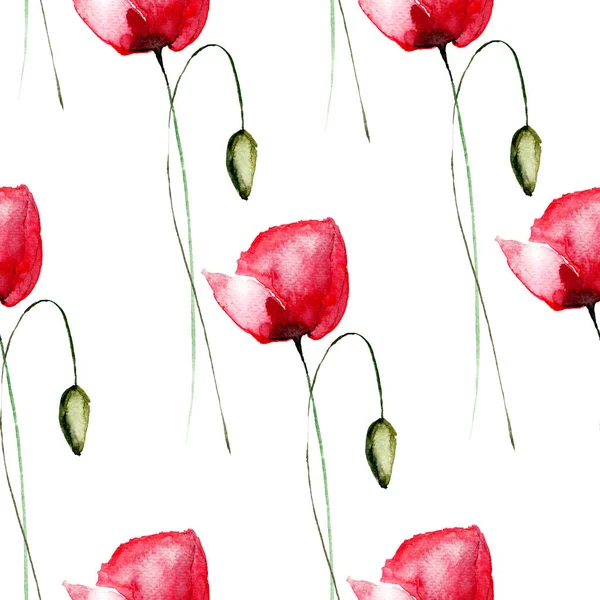 Patrón sin costuras con flores de amapola —  Fotos de Stock