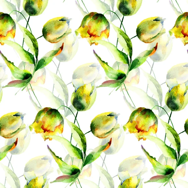 Modello senza cuciture con fiori tulipani gialli — Foto Stock