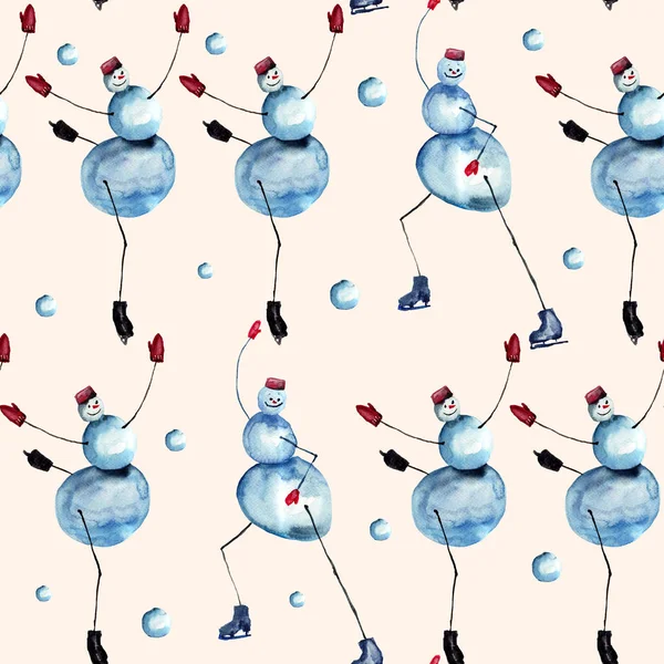 Seamless pattern with snowmans Ice Skating cartoon — Stock Image Seamless pattern with snowmans Ice Skating cartoon Stock Photo