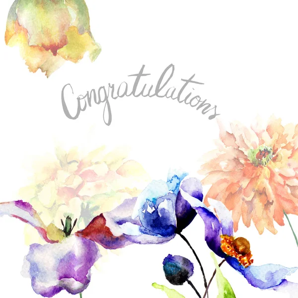 Originele florale achtergrond met bloemen en titel felicitatie — Stockfoto
