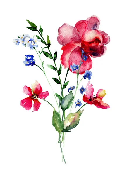 Flores silvestres, acuarela ilustración — Foto de Stock