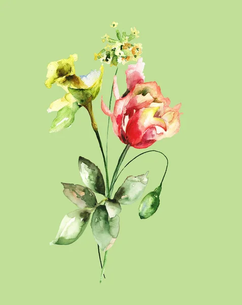 Flores estilizadas aquarela ilustração — Fotografia de Stock