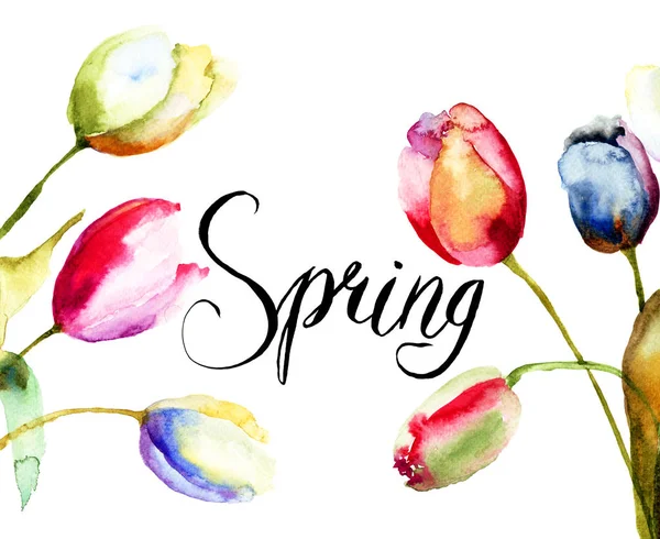 Aquarela pintura de flores de tulipas — Fotografia de Stock