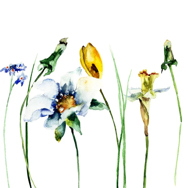 Flores estilizadas acuarela ilustración — Foto de Stock
