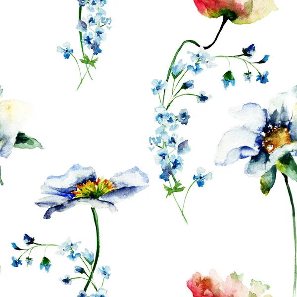 Bezproblémové vzor s květy Gerber a mákem — Stock fotografie