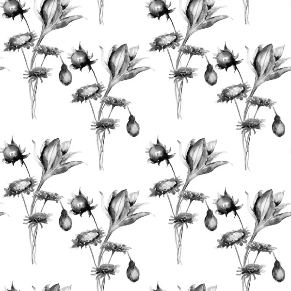 Naadloze patroon met decoratieve veldbloemen — Stockfoto