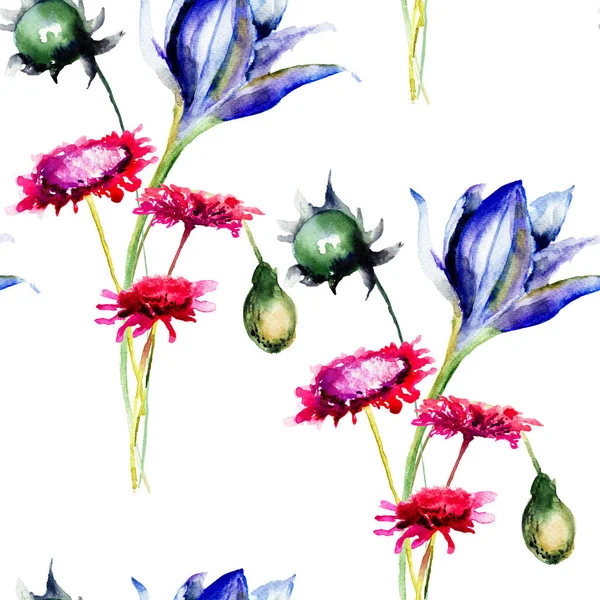 Jednolity wzór dekoracyjny dzikie kwiaty — Zdjęcie stockowe