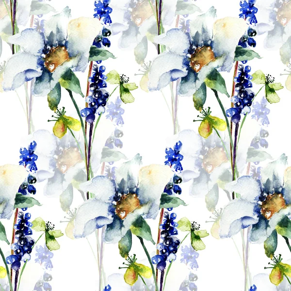 Nahtlose Tapete mit originellen Frühlingsblumen — Stockfoto