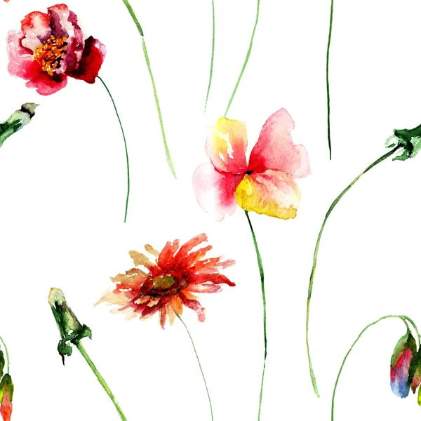 Nahtloses Muster mit wilden Blumen — Stockfoto