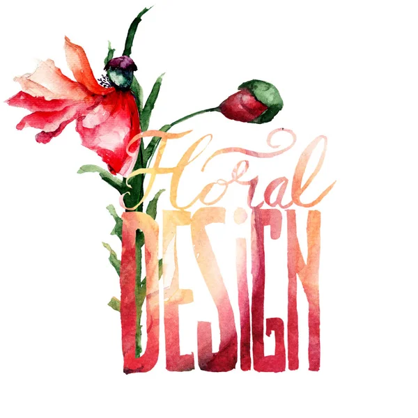 Kırmızı gelincik çiçeği yaprağı ile başlık çiçek tasarım ile düşmek — Stok fotoğraf