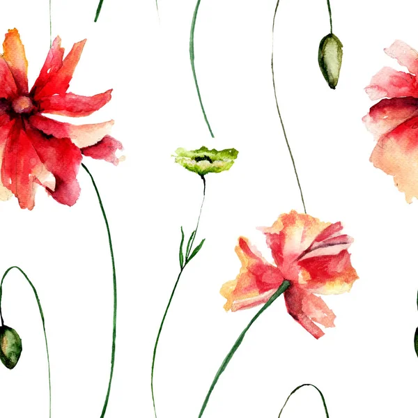 无缝模式与罂粟花朵 — 图库照片