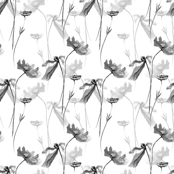 Naadloze patroon met monochroom Poppies bloemen illustratio — Stockfoto