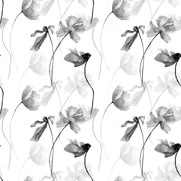 Patrón monocromo sin costuras con flores de amapolas — Foto de Stock