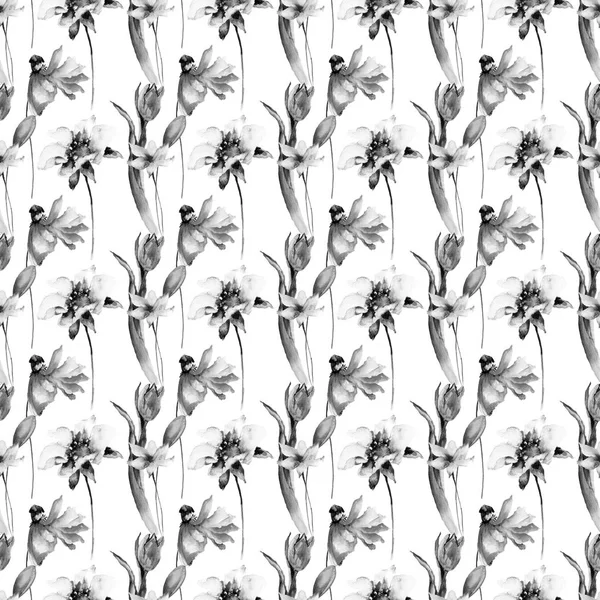Monochroom bloemen behang met tuin bloemen — Stockfoto