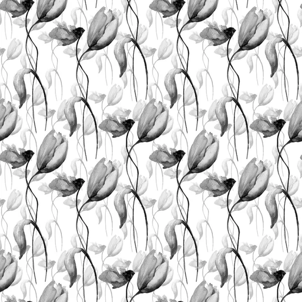 Papel de parede sem costura com flores Poppy e Tulip — Fotografia de Stock