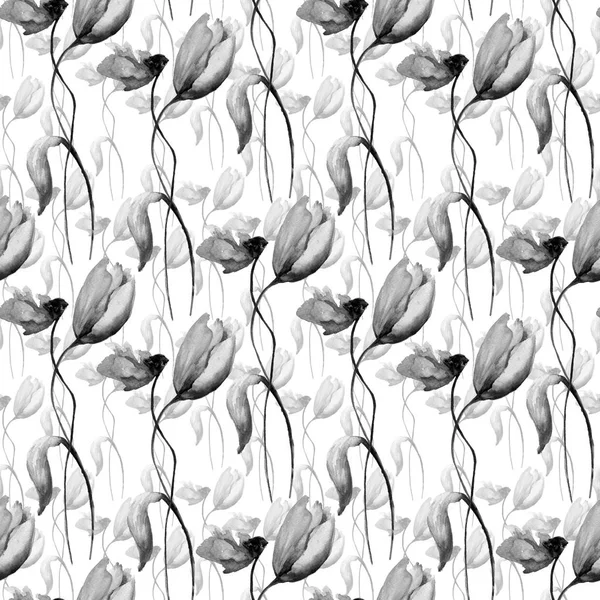 Seamless wallpaper with Poppy and Tulip flowers