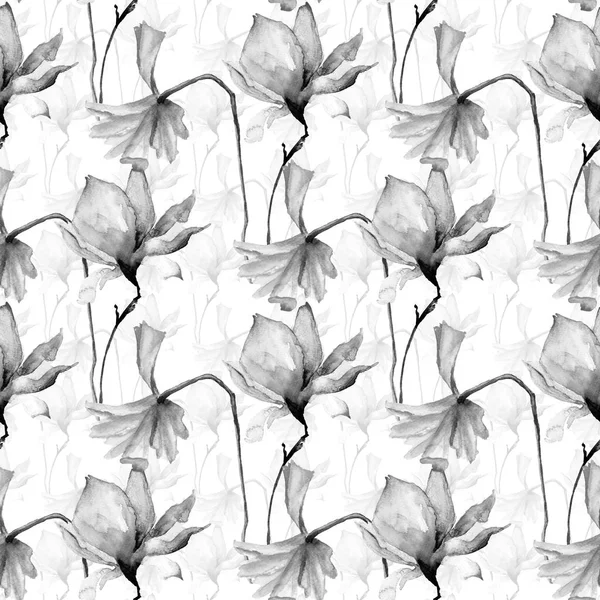 Monochrome  seamless wallpaper with Beautiful Poppy and Magnolia — Stock Photo, Image