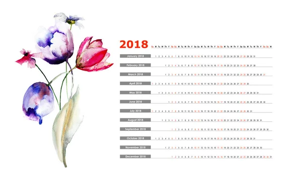 Calendário com flores de tulipas — Fotografia de Stock