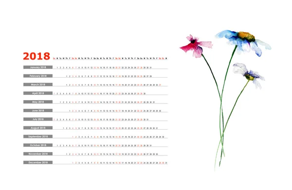 Декоративный календарь на 2018 год с полевыми цветами — стоковое фото