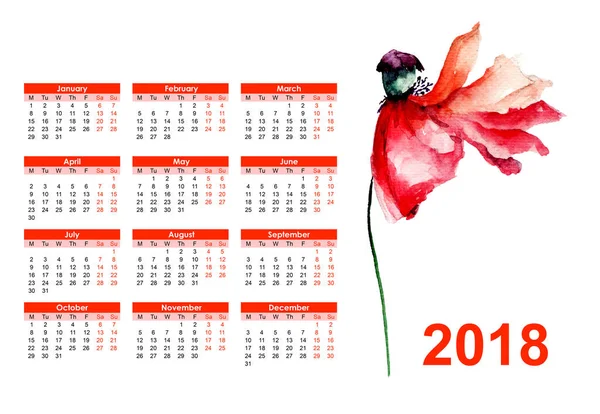 Calendário floral original para 2018 — Fotografia de Stock