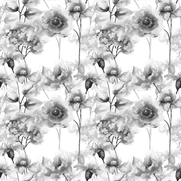 Özgün Çiçekler Sulu Boya Illustratio Ile Seamless Modeli — Stok fotoğraf