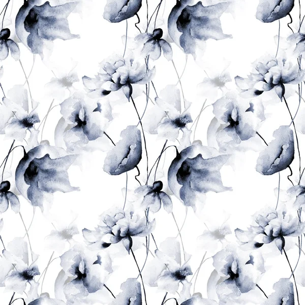 Fondo Pantalla Sin Costuras Con Flores Azules Ilustración Acuarela — Foto de Stock