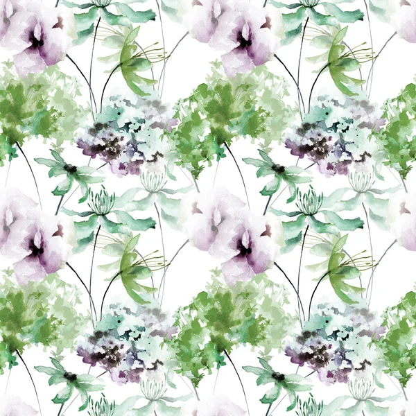 Seamless Pattern Decorative Summer Flowers Watercolor Illustratio — Stock Photo, Image