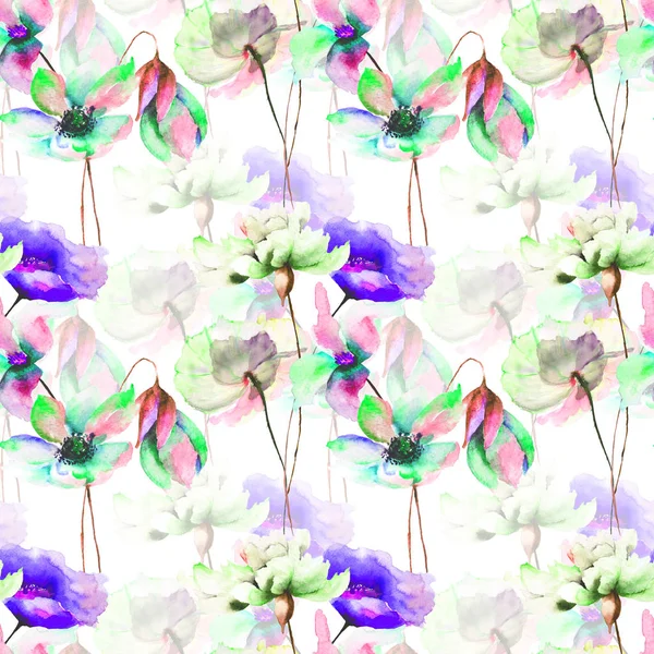 Papel Parede Sem Costura Com Flores Silvestres Watercolor Illustratio — Fotografia de Stock