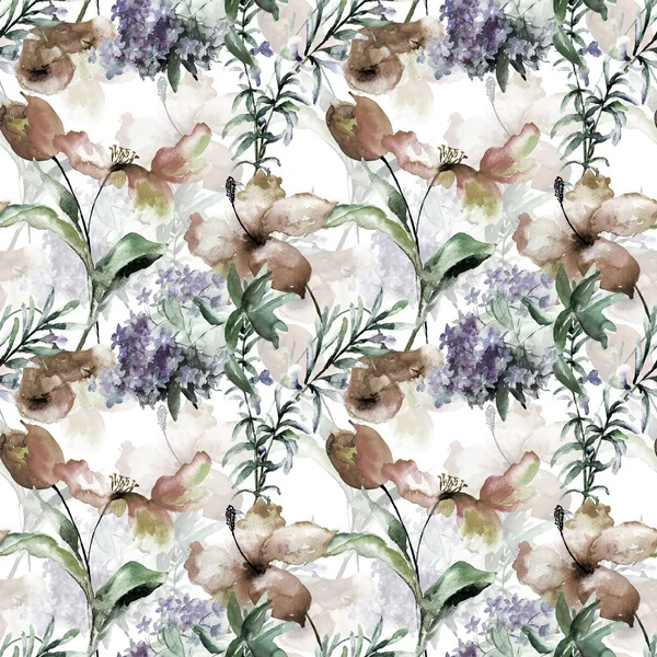 Απρόσκοπτη Ταπετσαρία Λουλούδια Παπαρούνες Ακουαρέλα Εικονογράφηση — Φωτογραφία Αρχείου