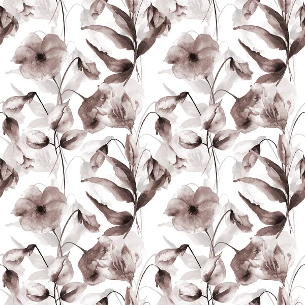 Seamless Pattern Decorative Summer Flowers Watercolor Illustration — Stock Photo, Image
